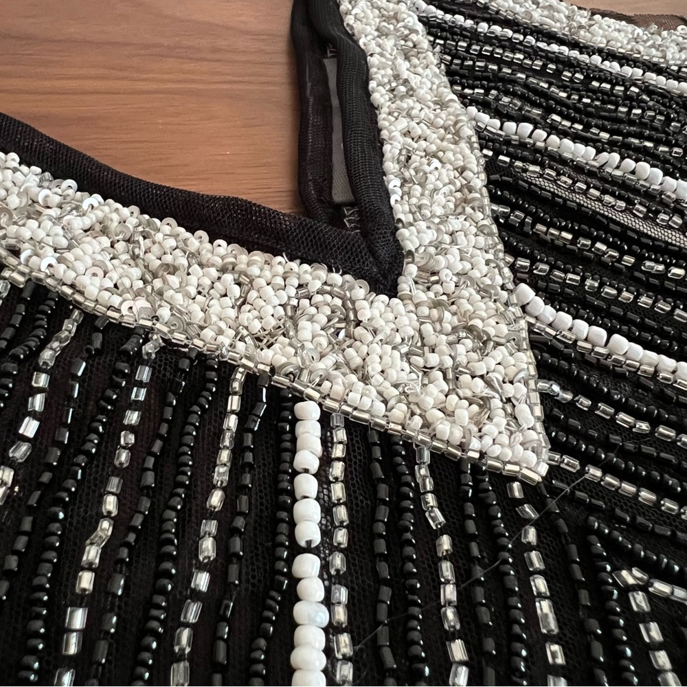 By Anthropologie Embellished Stripe Cami, Black Beads and Silver, Size M - Picture 9 of 14